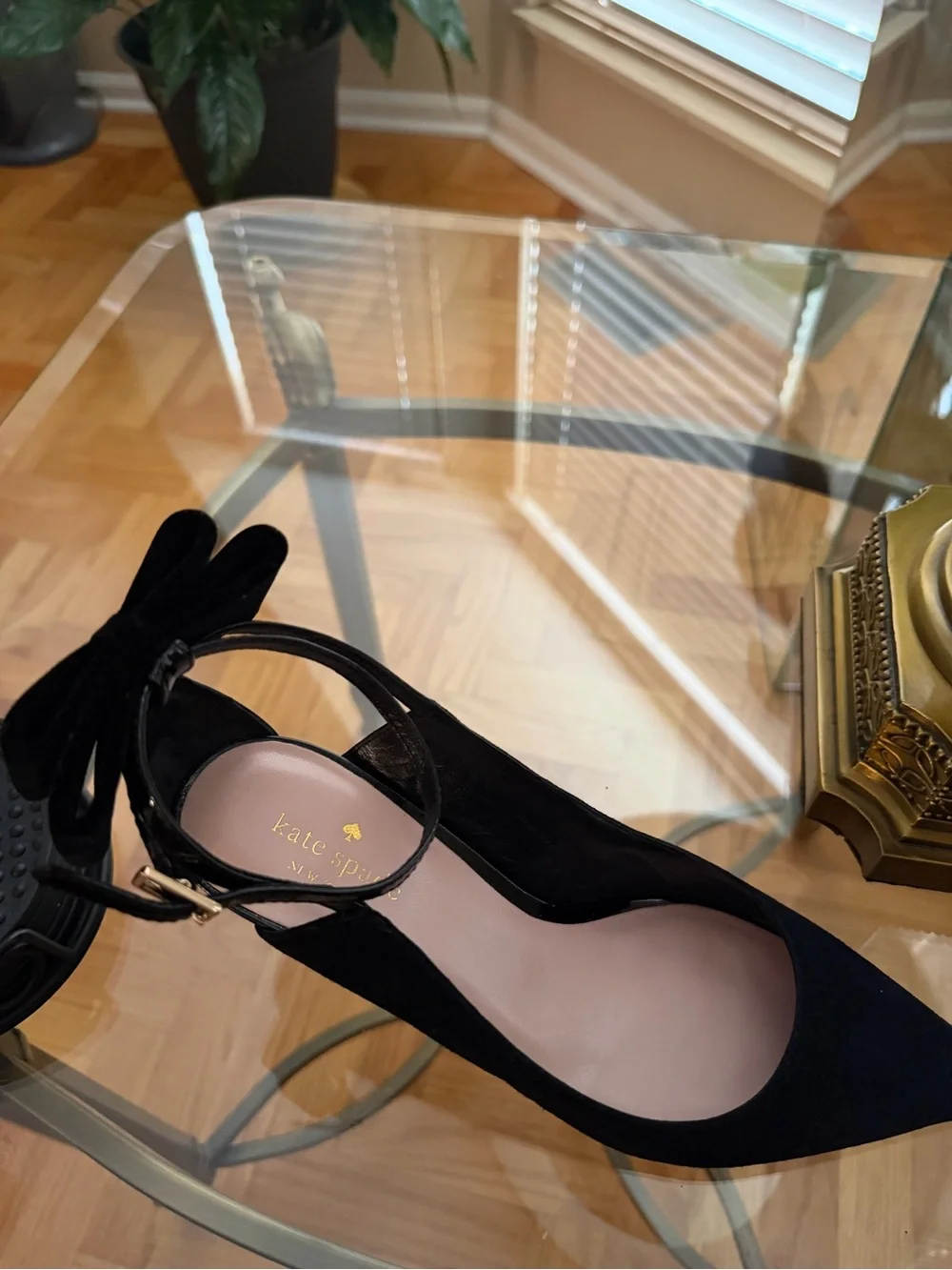 kate spade Black Suede Pointed Bow Ankle-Strap Heels